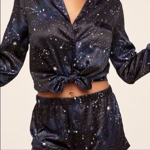 Adore Me Black & Purple Star Sam Medium Long Sleeve and Shorts Pajama Set Galaxy